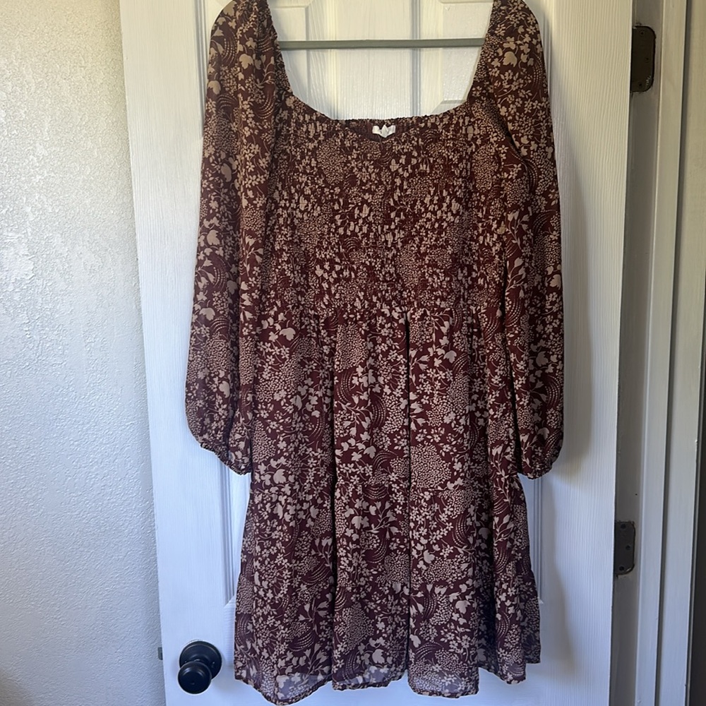 brown floral mini dress